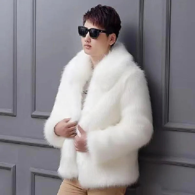 Men'S Winter Tops Coat Faux Fur Flip Lapel Thickened Vintage Comfortable Casual New Fashion Advanced Soft Niche Versatile Skinny