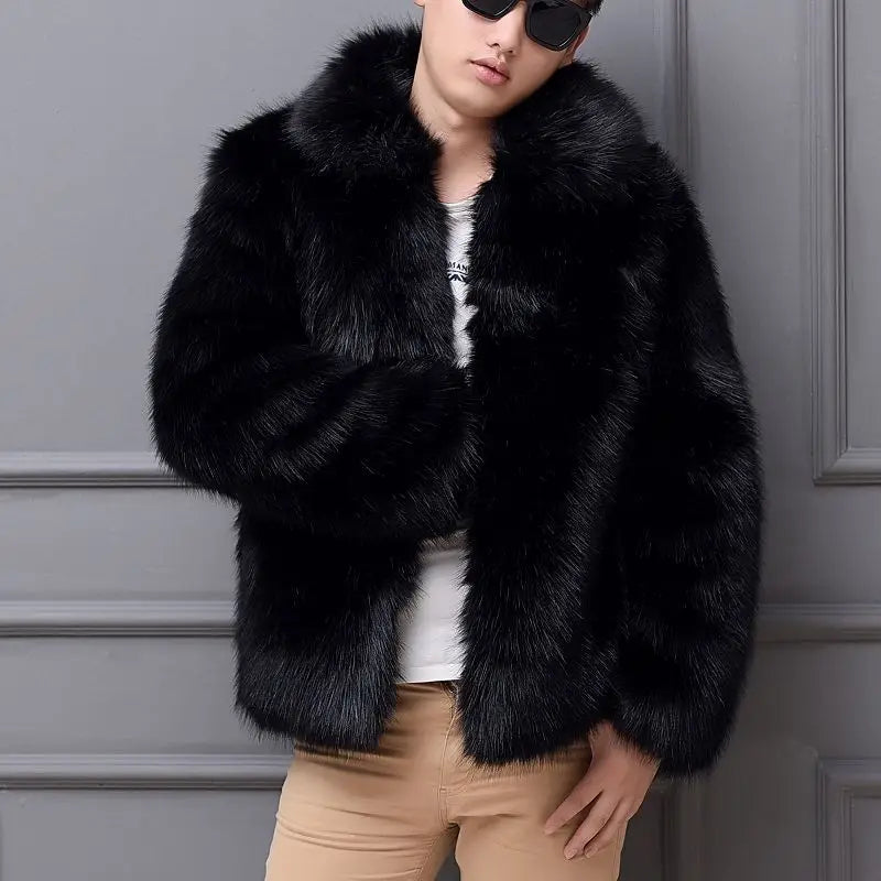 Men'S Winter Tops Coat Faux Fur Flip Lapel Thickened Vintage Comfortable Casual New Fashion Advanced Soft Niche Versatile Skinny