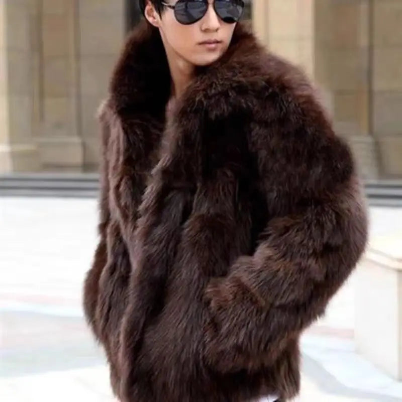 Men'S Winter Tops Coat Faux Fur Flip Lapel Thickened Vintage Comfortable Casual New Fashion Advanced Soft Niche Versatile Skinny