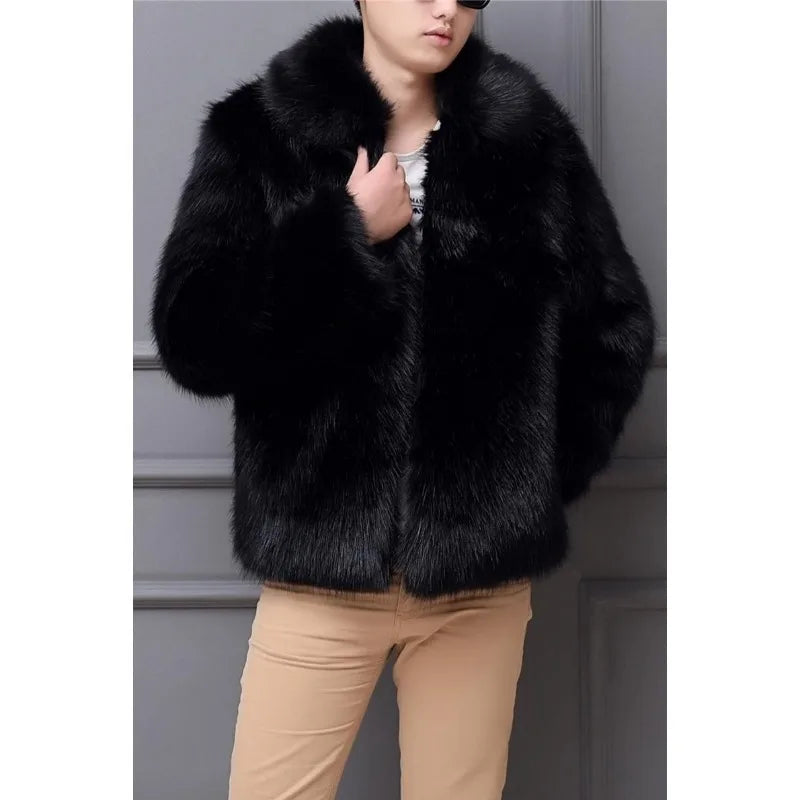 Men'S Winter Tops Coat Faux Fur Flip Lapel Thickened Vintage Comfortable Casual New Fashion Advanced Soft Niche Versatile Skinny