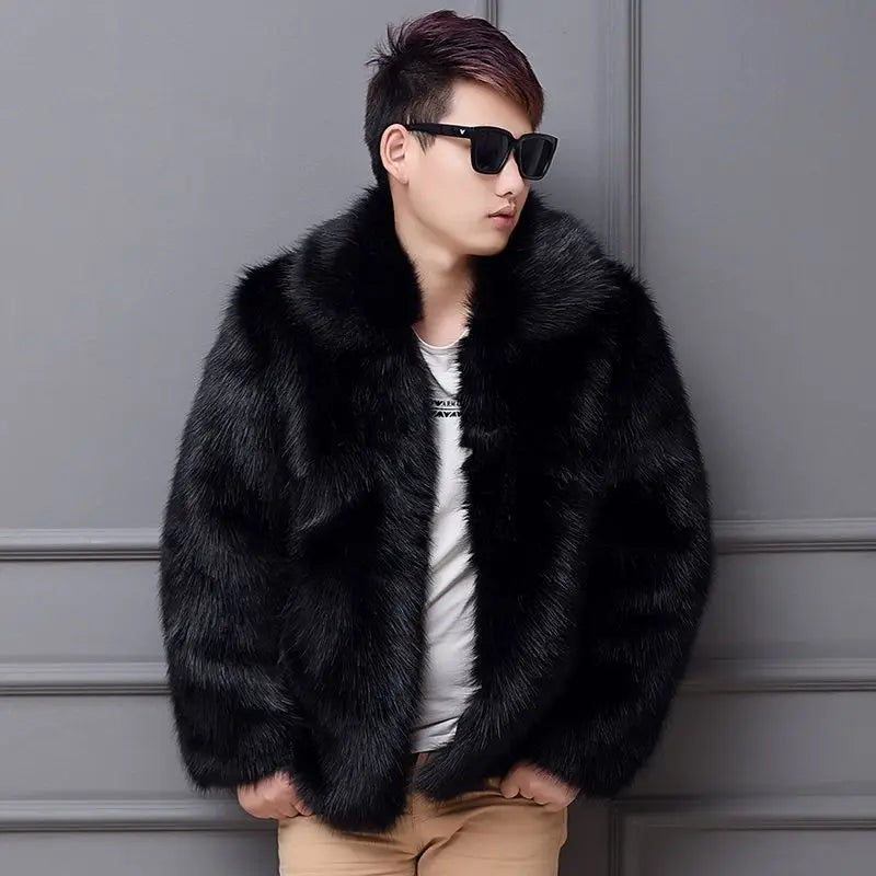 Men'S Winter Tops Coat Faux Fur Flip Lapel Thickened Vintage Comfortable Casual New Fashion Advanced Soft Niche Versatile Skinny