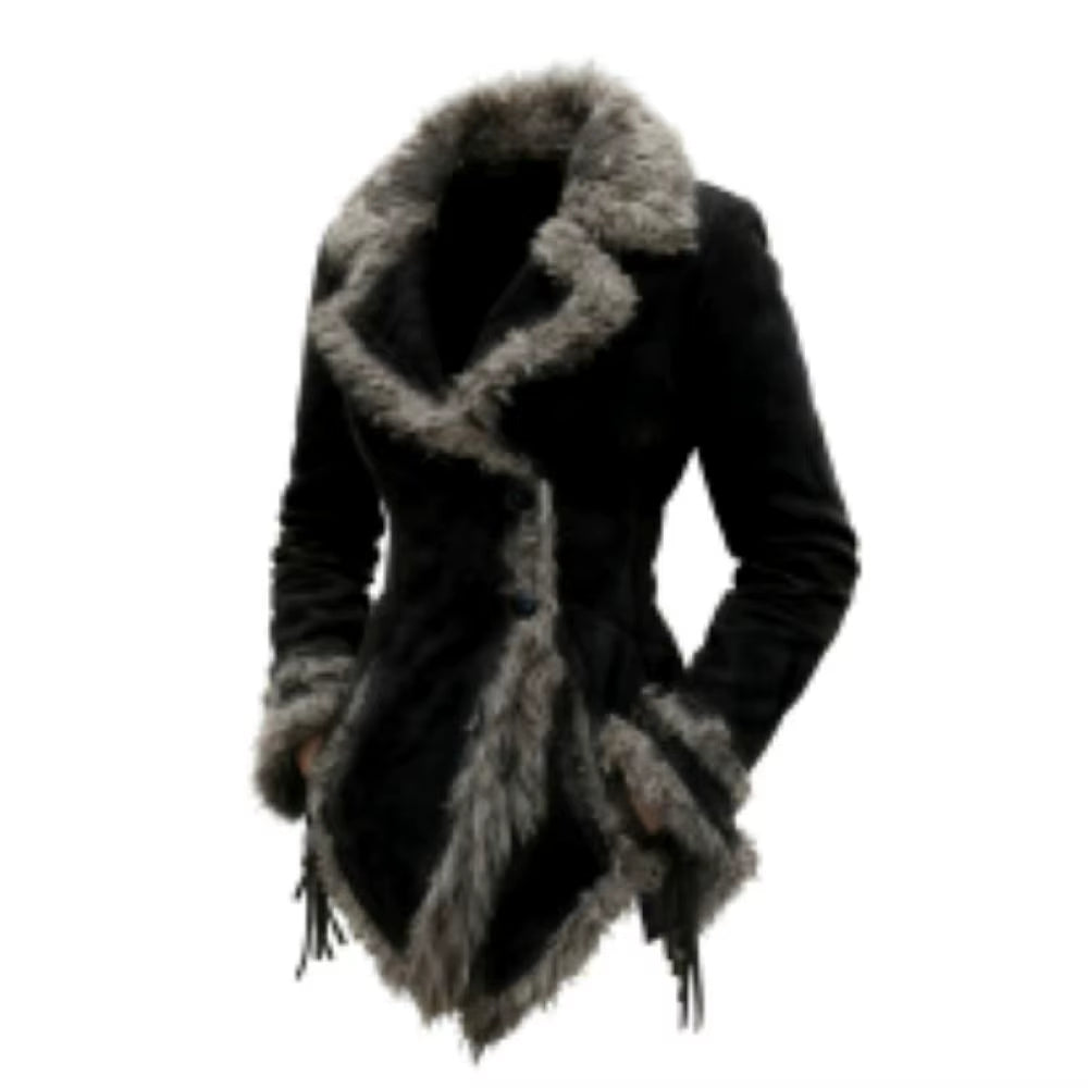 Women'S Vintage Suede Coat Fur Collar Lapel Coat Beggar Style Coat